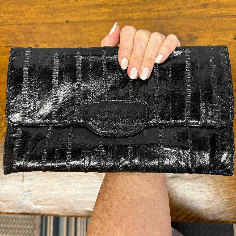 stunning vintage eelskin black clutch